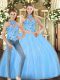 Halter Top Sleeveless Tulle 15th Birthday Dress Embroidery Lace Up