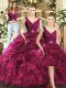 Designer Floor Length Backless Vestidos de Quinceanera Burgundy for Sweet 16 and Quinceanera with Ruffles and Pick Ups