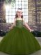 Olive Green Ball Gowns Tulle Straps Sleeveless Beading Floor Length Lace Up Little Girls Pageant Gowns