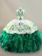 Fantastic Dark Green Ball Gowns Embroidery Quinceanera Dress Lace Up Organza Sleeveless Floor Length