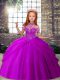 Purple Sleeveless Tulle Lace Up Evening Gowns for Party and Wedding Party