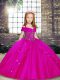 Fuchsia Lace Up Straps Beading Little Girls Pageant Dress Tulle Sleeveless