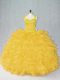 Fabulous Gold Organza Lace Up Ball Gown Prom Dress Sleeveless Floor Length Beading and Ruffles