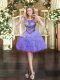 Mini Length Lavender Prom Dress Organza Sleeveless Beading and Ruffles and Pick Ups