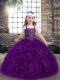 Floor Length Lace Up Evening Gowns Eggplant Purple for Party and Wedding Party with Beading and Ruffles