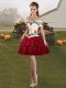 Comfortable Off The Shoulder Sleeveless Prom Dresses Mini Length Embroidery and Ruffled Layers Wine Red Organza