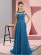 Shining Chiffon Scoop Sleeveless Brush Train Zipper Beading Prom Dress in Blue
