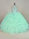 Fashion Apple Green Lace Up Ball Gown Prom Dress Beading and Ruffles Sleeveless Brush Train