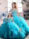 Fitting Aqua Blue Sleeveless Tulle Lace Up Quince Ball Gowns for Sweet 16 and Quinceanera