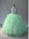 Discount Organza Halter Top Sleeveless Backless Beading and Ruffles Quinceanera Dress in Apple Green and Pink And White