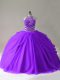 Perfect Sleeveless Floor Length Beading Lace Up 15th Birthday Dress with Purple