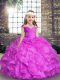 Graceful Straps Sleeveless Kids Pageant Dress Floor Length Beading and Ruffles Lilac Organza