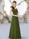 High Quality Olive Green Chiffon Lace Up Straps Sleeveless Floor Length Court Dresses for Sweet 16 Hand Made Flower