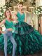 Modern Floor Length Two Pieces Sleeveless Turquoise Sweet 16 Quinceanera Dress Backless