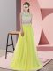 Yellow Two Pieces Lace Quinceanera Dama Dress Zipper Tulle Sleeveless Floor Length
