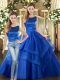 Affordable Tulle Scoop Sleeveless Lace Up Ruffled Layers 15th Birthday Dress in Royal Blue