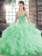 Shining Sweetheart Sleeveless Tulle Quinceanera Dress Beading and Ruffles Brush Train Lace Up
