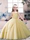 Ball Gowns Little Girl Pageant Dress Champagne Off The Shoulder Tulle Sleeveless Floor Length Lace Up