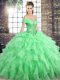 New Style Organza Sleeveless Ball Gown Prom Dress Brush Train and Beading and Ruffles