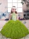 High-neck Sleeveless Little Girls Pageant Gowns Floor Length Beading and Ruffles Olive Green Tulle
