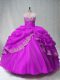 Beading and Appliques Sweet 16 Dress Fuchsia Lace Up Sleeveless Floor Length