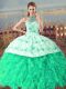 Dazzling Lace Up Sweet 16 Quinceanera Dress Turquoise for Sweet 16 and Quinceanera with Embroidery and Ruffles Court Train