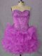 Lilac Ball Gowns Organza Sweetheart Sleeveless Beading and Ruffles Mini Length Lace Up Prom Dress