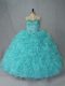 Sweetheart Sleeveless Sweet 16 Dresses Beading and Ruffles Aqua Blue Organza