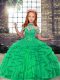 Turquoise Sleeveless Tulle Lace Up Pageant Dress for Girls for Party and Wedding Party