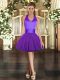Purple Halter Top Neckline Ruching Prom Gown Sleeveless Lace Up