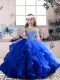 Royal Blue Little Girls Pageant Gowns Party and Wedding Party with Beading and Ruffles Scoop Sleeveless Lace Up