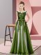 Sleeveless Floor Length Beading and Lace Zipper Dama Dress with Olive Green