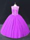 Modern Purple Ball Gowns Beading Quinceanera Dresses Lace Up Tulle Sleeveless Floor Length