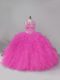 Perfect Fuchsia Quinceanera Gowns Sweet 16 and Quinceanera with Beading and Ruffles Scoop Sleeveless Lace Up