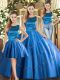 Floor Length Lace Up Quince Ball Gowns Blue for Military Ball and Sweet 16 and Quinceanera with Appliques