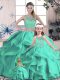 Exquisite Turquoise Sweet 16 Quinceanera Dress Sweet 16 and Quinceanera with Beading and Lace and Ruffles Scoop Sleeveless Lace Up