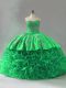 Custom Design Green Vestidos de Quinceanera Fabric With Rolling Flowers Sleeveless Embroidery and Ruffles