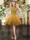 Hot Sale Orange Tulle Zipper Prom Dresses Cap Sleeves Mini Length Beading
