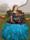 Aqua Blue Straps Lace Up Embroidery and Ruffles Girls Pageant Dresses Sleeveless