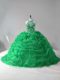Sleeveless Tulle Court Train Lace Up Ball Gown Prom Dress in Green with Beading and Pick Ups