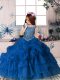 Attractive Floor Length Blue Pageant Gowns For Girls Organza Sleeveless Beading and Pick Ups