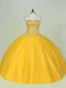 Scoop Sleeveless Lace Up Vestidos de Quinceanera Gold Tulle