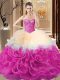 Shining Floor Length Multi-color Sweet 16 Dress Fabric With Rolling Flowers Sleeveless Beading and Ruffles