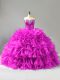 Purple Lace Up Quinceanera Gown Beading and Ruffles and Sequins Sleeveless Floor Length