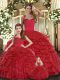 Red Ball Gowns Ruffles Sweet 16 Dresses Lace Up Tulle Sleeveless Floor Length