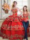 Sweetheart Sleeveless Lace Up 15 Quinceanera Dress Red Satin and Organza