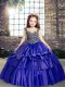 Straps Sleeveless Lace Up Little Girls Pageant Dress Wholesale Blue Taffeta