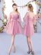 Romantic Pink A-line V-neck Half Sleeves Tulle Mini Length Lace Up Appliques and Belt Dama Dress