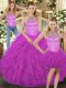 Gorgeous Three Pieces Quinceanera Gown Fuchsia Halter Top Tulle Sleeveless Floor Length Lace Up