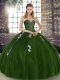 Gorgeous Floor Length Olive Green Quinceanera Dresses Tulle Sleeveless Beading and Appliques